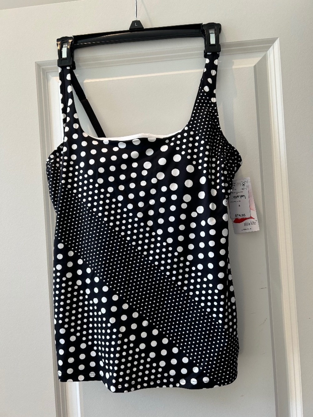 Lands End Tankini Womens Size 6 Swim Black Polka Dot Square Neck